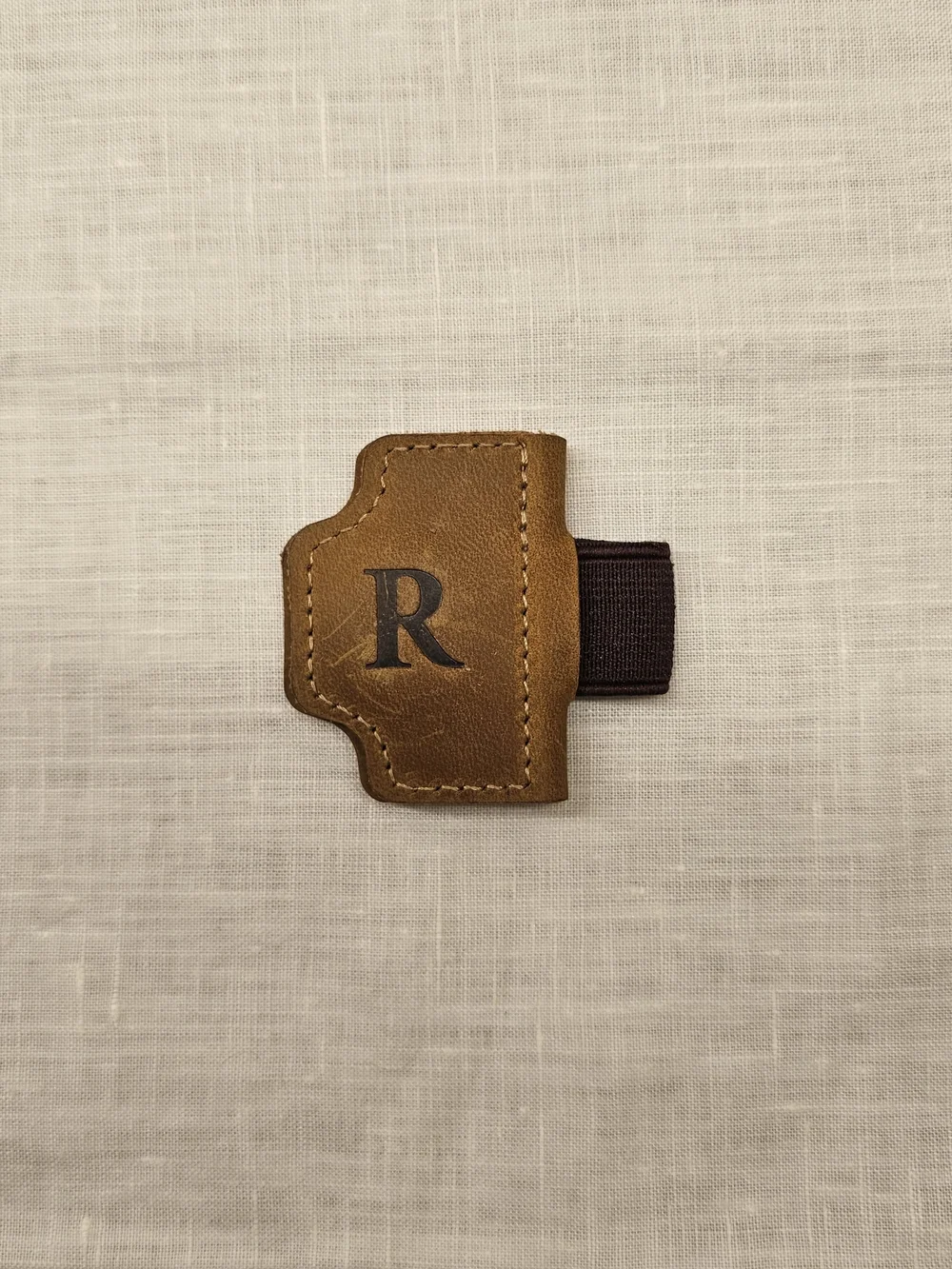 Custom Personalized Leather Magnetic Bookmark Pen Holder Initial R Brown Minimal